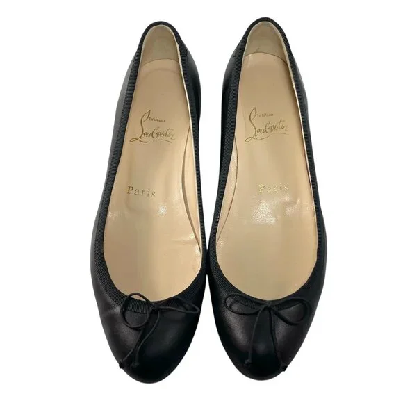 CHRISTIAN LOUBOUTIN Black Bow Leather Ballet Flats Womens 35 5 - Picture 6 of 13